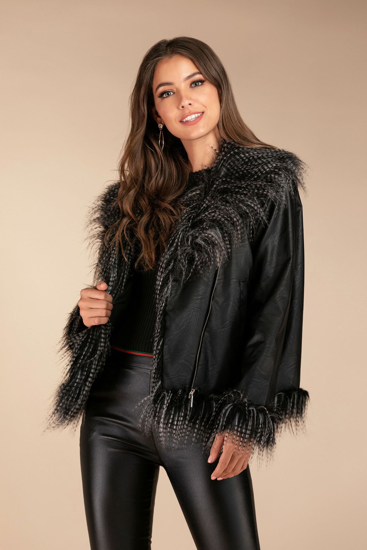 Chivogue Veste en Cuir & Fourrure