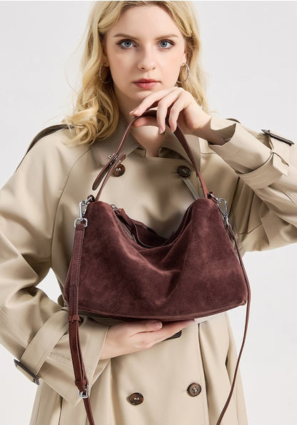 Sac cabas bandoulière en cuir suédé véritable