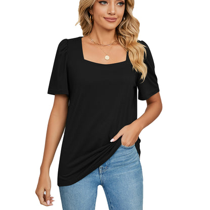 T-shirt en maille à col carré uni