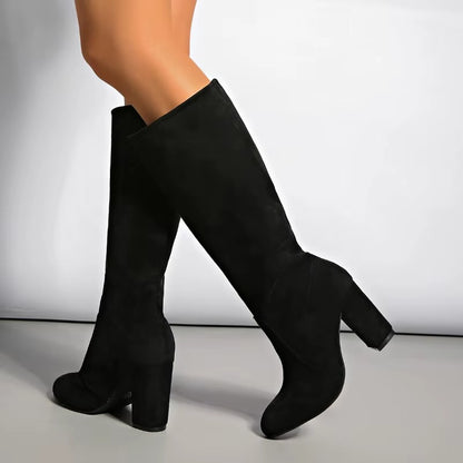 Bottes Hautes en Daim à Talons – Femme