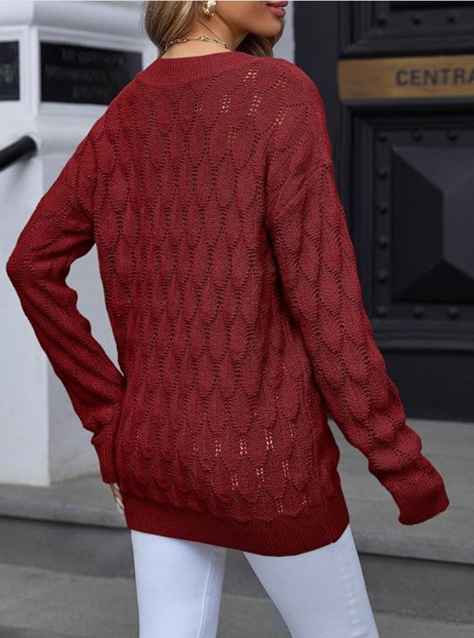 Pull en maille ajourée Haut tendance à col en V