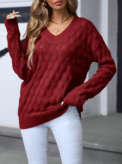 Pull en maille ajourée Haut tendance à col en V