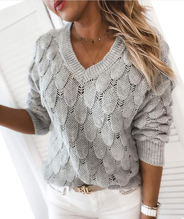 Pull en maille ajourée Haut tendance à col en V