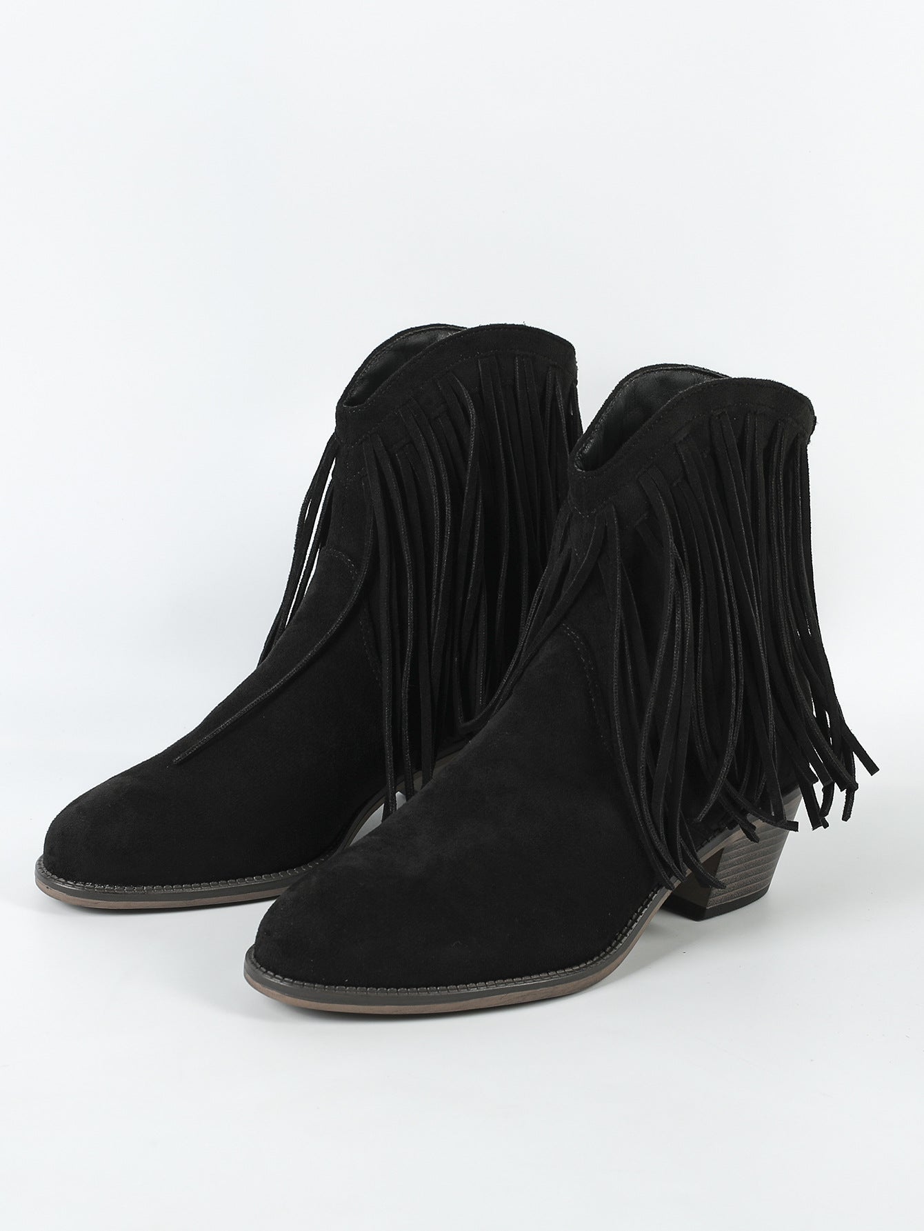 Bottines rétro pour femme à bout pointu – franges et talon épais