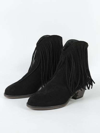 Bottines rétro pour femme à bout pointu – franges et talon épais