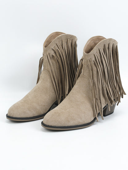 Bottines rétro pour femme à bout pointu – franges et talon épais