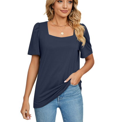 T-shirt en maille à col carré uni