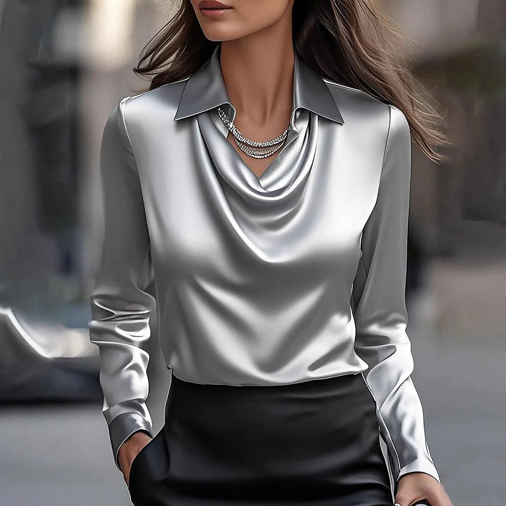 Pull en Satin Élégant à Col Drapé
