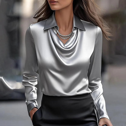 Pull en Satin Élégant à Col Drapé