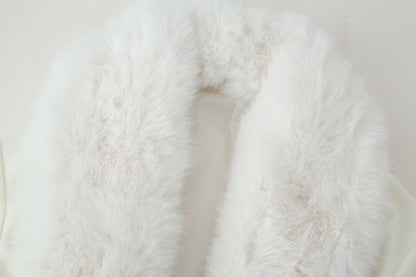 Manteau long chaud uni - col fourrure