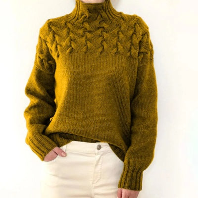 Pull à Col Montant en Maille Torsadée