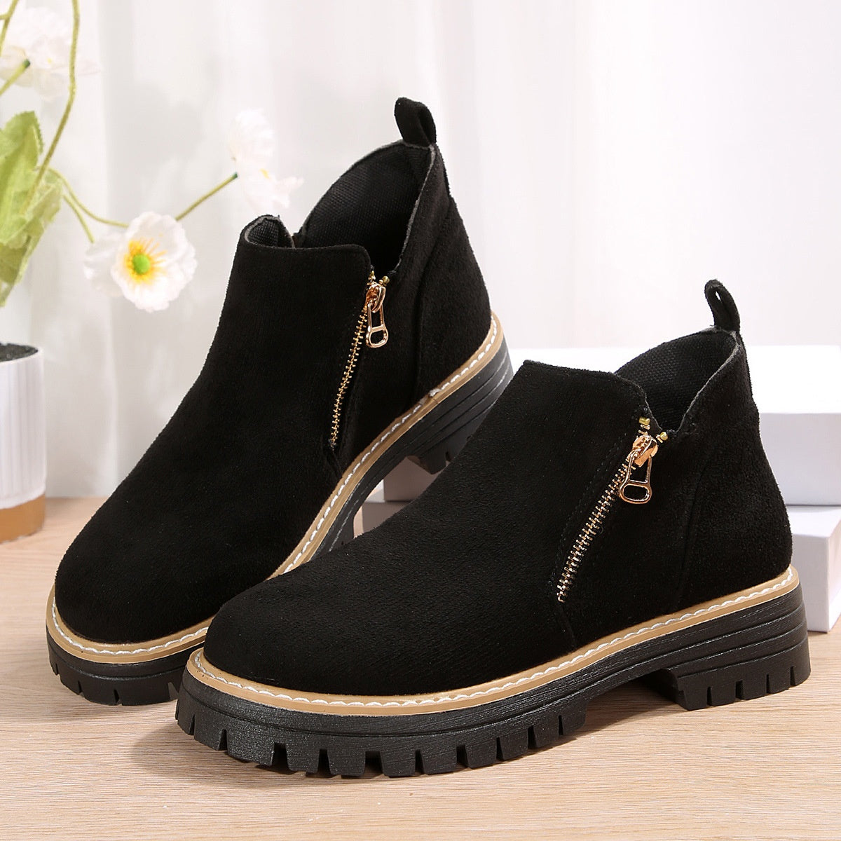 Bottines Femme en Suédine à Zip Latéral
