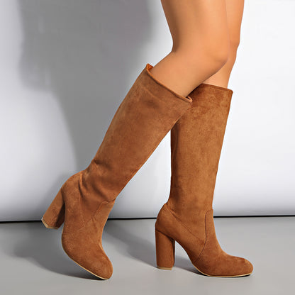 Bottes Hautes en Daim à Talons – Femme