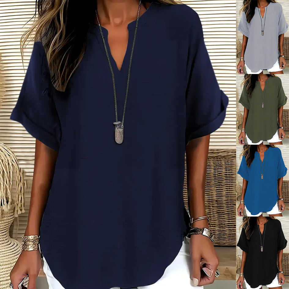 Blouse Élégante Col V & Coupe Fluide