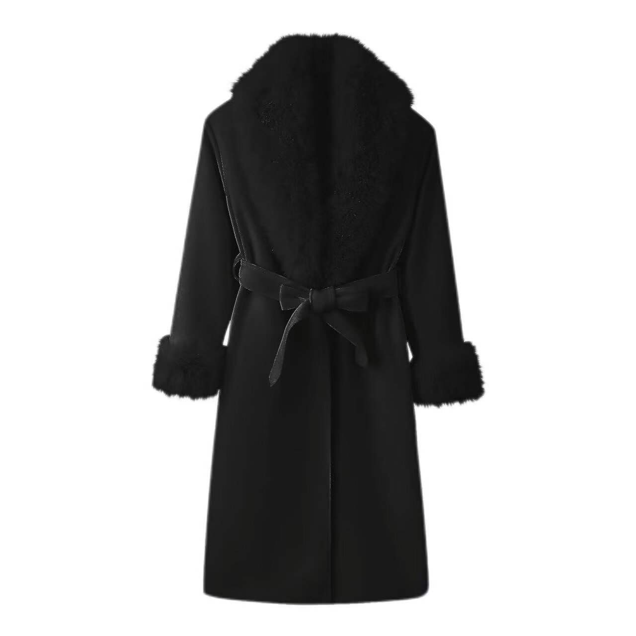 Manteau long chaud uni - col fourrure