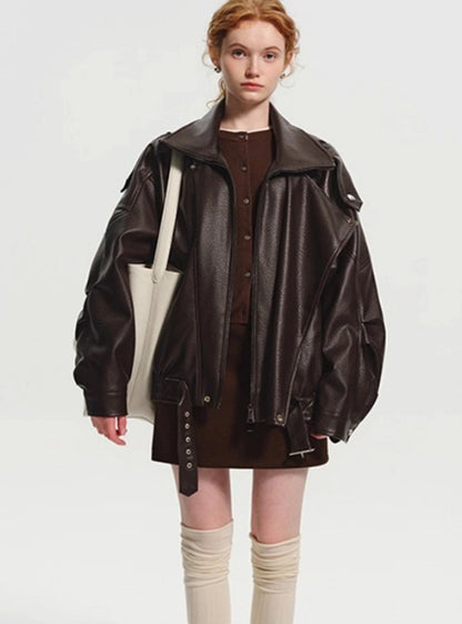 Veste en cuir  doublée en polaire
