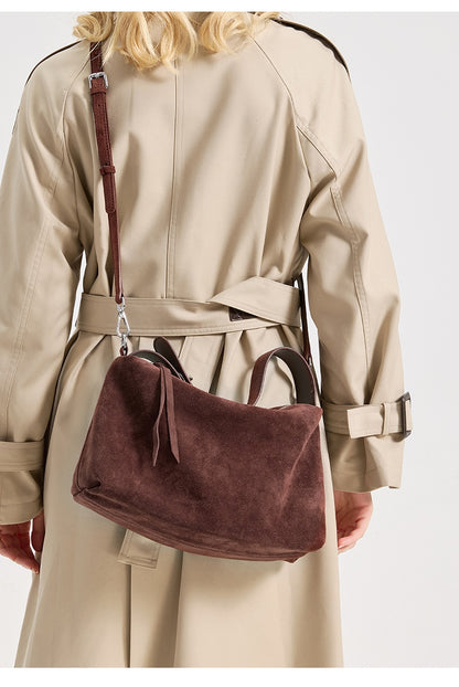 Sac cabas bandoulière en cuir suédé véritable