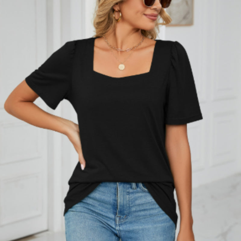 T-shirt en maille à col carré uni