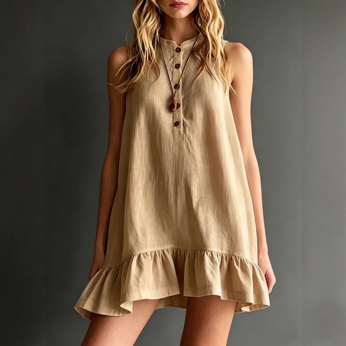 Robe Sans Manches à Volants Élégance Naturelle