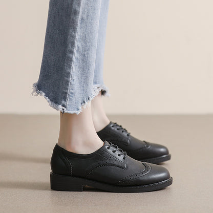 Chaussures  Féminines en Cuir avec Lacets, Style Britannique