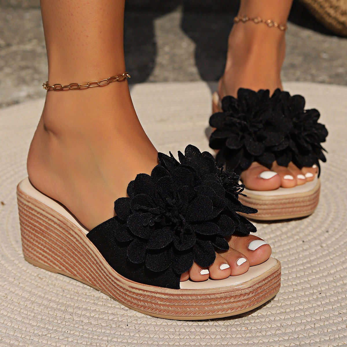 Sandales Compensées à Motif Floral