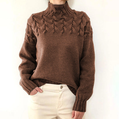 Pull à Col Montant en Maille Torsadée
